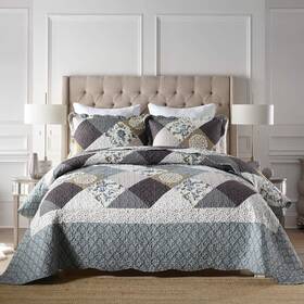 Travan 712109421357 3-piece Queen Quilt Set Quilted Bedspread Oversized Microfiber Lightweight Co