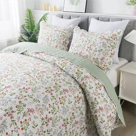 Travan 712109423504 3-piece Floral Quilt Set King Size Lightweight Bedspread With Shams