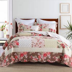 Travan 712109423610 Real Patchwork Cotton Quilt Set Luxury Rose Bedding Blooming Flowers Qu