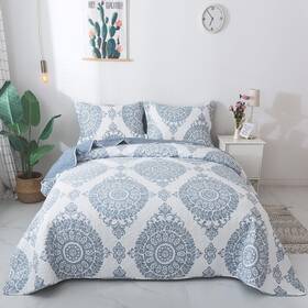 Travan 712109424198 3-piece Quilt Set Quilted Bedspread Lightweight Coverlet Floral Printed O
