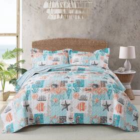 Travan 712109424365 Coastal Quilt Summer Queen Size Ultra Soft And Lightweight Beach Beddi