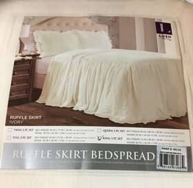 16t004687 Triangle Home Farmhouse Lush King Bedspread With Ruffles 2 Shams Shabby Chic Ivory New