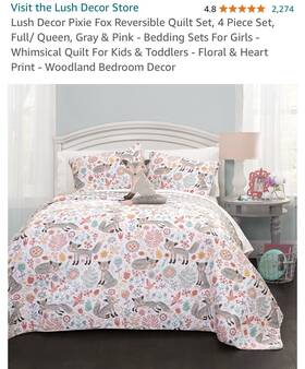 16t000854 Triangle Home Fashions Pixie Fox Bedroom Set 4 Piece Quilt Full/queen 2 Curtains To Match And Plush