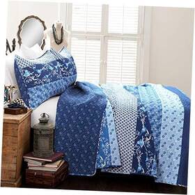 16t004635 Triangle Home Fashions Royal Empire Reversible Cotton Set - 3 Piece Striped Bedding King Navy Quilt