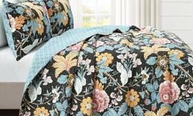 16t005439 Triangle Home Fashions Sydney Reversible Cotton Quilt Set - Charming And Colorful King Black Blue