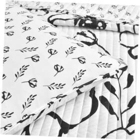 16t005522 Triangle Home Fashions Scandinavian Floral 3 Piece Quilt Set King Black And White