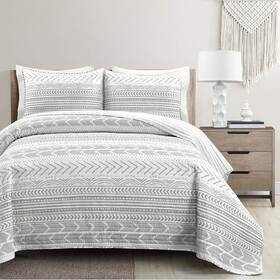 16t005893 Triangle Home Fashions Lush Decor Hygge Geo Pattern Striped 3 Piece Quilt Bedding Set Full/queen Gray