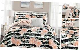 16t005903 Triangle Home Fashions Amara Watercolor Rose 5 Piece Set Black And Dusty King Quilt