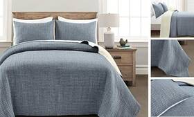 16t006690 Triangle Home Fashions Solid Kantha Pick Stitch Yarn Dyed Cotton Quilt Size 3 King Navy And Off-white