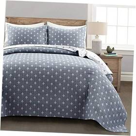 16t006703 Triangle Home Fashions Hygge Kantha Pick Stitch Yarn Dyed Cotton Jacquard 3 King Navy And Off-white