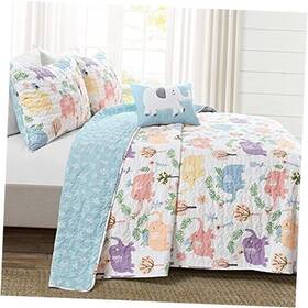 16t006866 Triangle Home Fashions Hygge Elephant 3 Piece Quilt Set Twin White