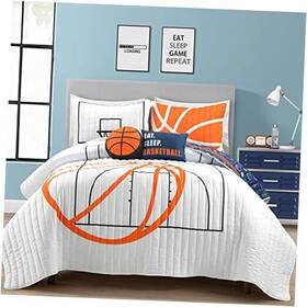 21t011836 Triangle Home Fashions Basketball Game Reversible Oversized 5 Full/queen White And Navy Contemporary