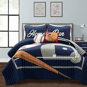21t013420 Triangle Home Fashions Baseball Game Reversible Oversized Kids 5 Piece Quilt Full/queen Navy And Gray