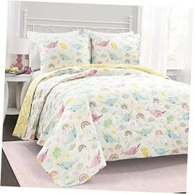 21t013981 Triangle Home Fashions Magical Narwhal Reversible Oversized 2 Piece Quilt Twin And