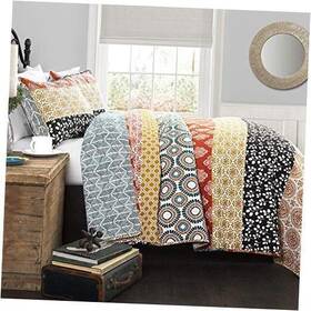 C43141p15-000 Triangle Home Fashions Bohemian Stripe Reversible Cotton Quilt Set 3 Piece King Turquoise And Orange