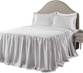 Trianlge Home Fashions 313093462434 Cottage Decor Stripe Bedspread Gray Vintage Chic Farmhouse Style Bedroom