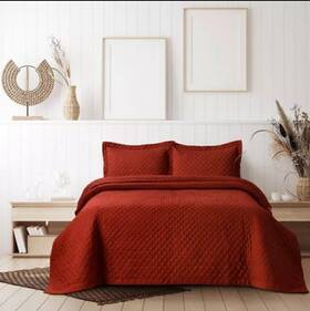 52408290 Tribeca Living King Brisbane Oversized Diamond Quilt Set Rust Red -