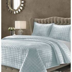 80427471 Tribeca Living 3pc Queen Florence Velvet Oversized Quilt Set Haze Blue -