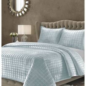 80427472 Tribeca Living 3pc King Florence Velvet Oversized Quilt Set Haze Blue -