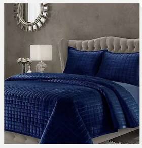 80427475 Tribeca Living 3pc King Florence Velvet Oversized Quilt Set Navy Blue -