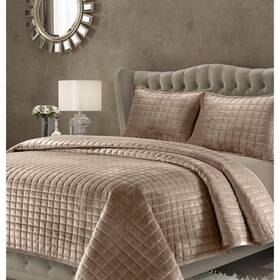 80427478 Tribeca Living 3pc King Florence Velvet Oversized Quilt Set Taupe -