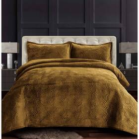 80431133 Tribeca Living 3pc King Capri Medallion Velvet Oversized Solid Quilt Set Camel -