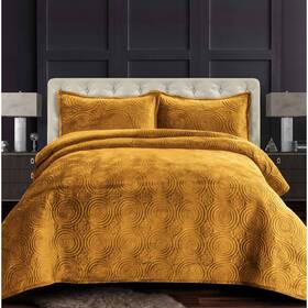 80431141 Tribeca Living 3pc Queen Velvet Oversized Solid Quilt Set Gold -