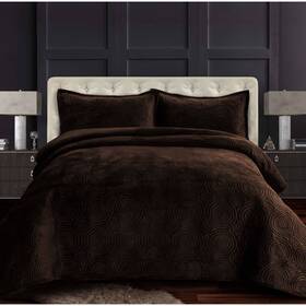 80431152 Tribeca Living 2pc Twin Capri Medallion Velvet Oversized Solid Quilt Set Chocolate -