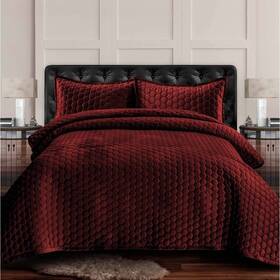 80431158 Tribeca Living 2pc Twin Lugano Honeycomb Velvet Oversized Solid Quilt Set Burgundy -