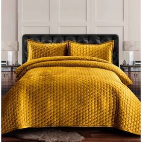 80431173 Tribeca Living 2pc Twin Lugano Honeycomb Velvet Oversized Solid Quilt Set Gold -