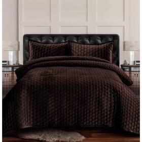 80431180 Tribeca Living 3pc Queen Lugano Honeycomb Velvet Oversized Solid Quilt Set Chocolate -
