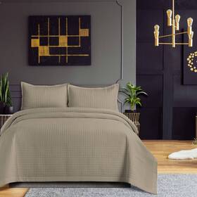 83515324 Tribeca Living Twin Naples Microfiber Quilt Set Taupe - All Ages Box