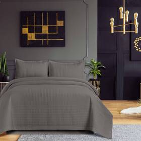 83515328 Tribeca Living Queen Naples Microfiber Quilt Set Dark Gray -