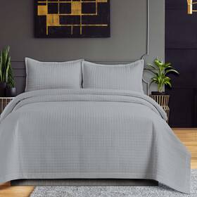 83515345 Tribeca Living King Naples Microfiber Quilt Set Light Gray 3-piece