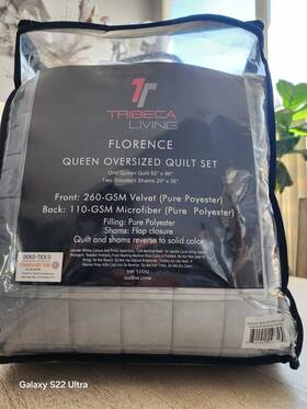 Tribeca Living 842941103590 Florence Velvet Queen Three-piece Quilt Set Haze Blue 3 Pcs