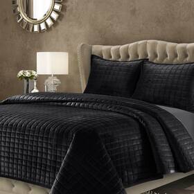 Tribeca Living 842941103811 Velvet King Quilt Set Three-piece Box Stitch Bedding Include