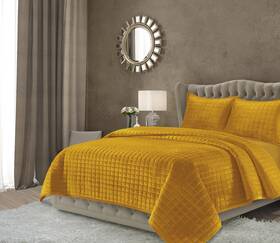 Tribeca Living 842941117078 Velvet Queen Quilt Set Three-piece Box Stitch Bedding Includes Oversized Qu