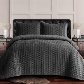 Tribeca Living 842941118532 Velvet King Quilt Set - Three-piece Honeycomb Stitch Bedding