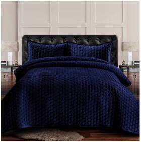 Tribeca Living 842941142667 Lugano Honeycomb Velvet Oversized Solid 3 Piece Quilt Set Queen