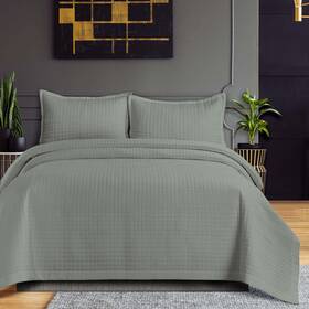 Tribeca Living 842941145187 Oversized Plain Queen Quilt Set Three-piece Box Stitch Soft Bedding Incl