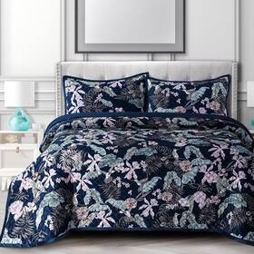 Tribeca Living 842941146177 Pariza Printed Velvet Quilt Set Queen
