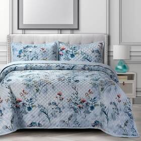Tribeca Living 842941146214 Iris Printed Oversized Velvet Ultra-soft Luxury Quilt Set With
