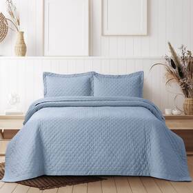 Tribeca Living 842941146368 Brisbane Oversized Queen Quilt Bedding Set Solid 3-piece Quilted Bedspread C