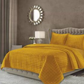 91791948 Tribeca Living King Velvet Quilt Set Gold Luxurious Polyester Fill