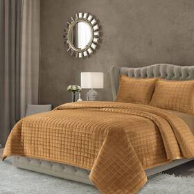 91791961 Tribeca Living Twin Velvet Quilt Set Camel