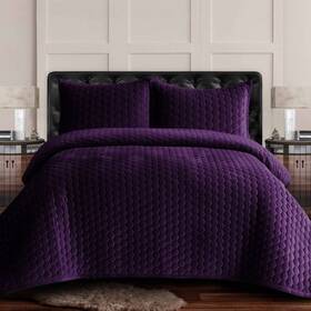 92594781 Tribeca Living Queen Lugano Honeycomb Velvet Oversized Quilt Bedding Set