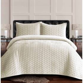 92594782 Tribeca Living King Lugano Honeycomb Velvet Oversized Quilt Bedding Set Ivory