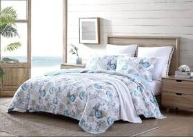 Tbl10439 Tropical Quilt Set Tommy Bahama Twin Coastal Blue Beige Gray Sea Shell Cotton