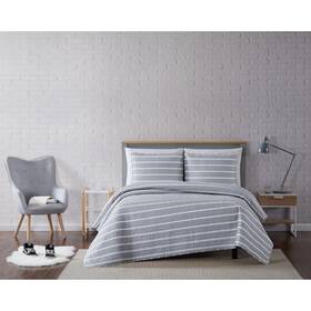 Truly Soft 783048093271 Maddow Stripe Grey Twin Xl 2-piece Quilt Set