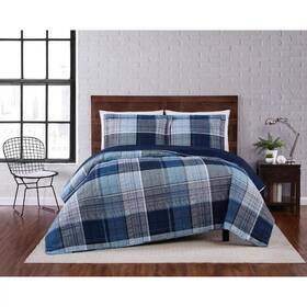 78632151 Truly Soft Twin Xl 2pc Trey Plaid Quilt Set Navy -